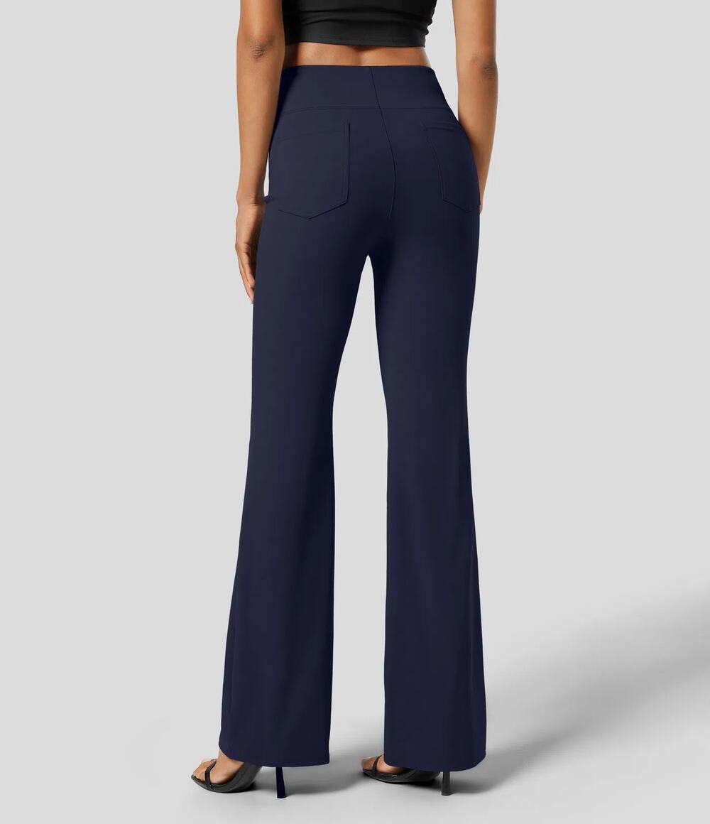Halara Flex High Waisted Pull On Pocket Flare Casual Work Pants Blue Petite XS
